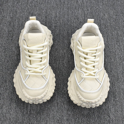 Korean Style Breathable 2025 Spring Low-Top Men's Sneakers White Leather New Versatile Thick-Soled Casual Trend