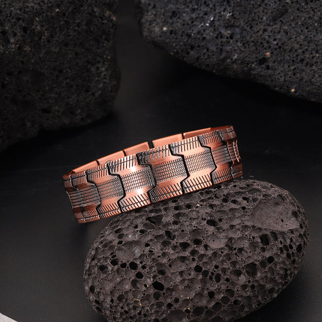 Cross-Border Hot-Selling Retro Wide Version Red Copper Magnet Bracelet Men's European and American Fashion Three-Row Magnet Striped Bracelet Wholesale