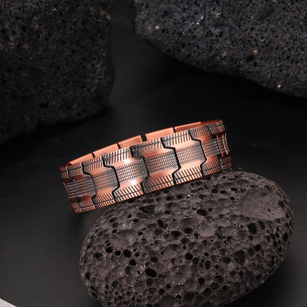 Cross-Border Hot-Selling Retro Wide Version Red Copper Magnet Bracelet Men's European and American Fashion Three-Row Magnet Striped Bracelet Wholesale