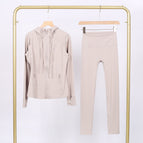 Sandstone hooded steel-printed jacket and cropped trousers suit / 2/S