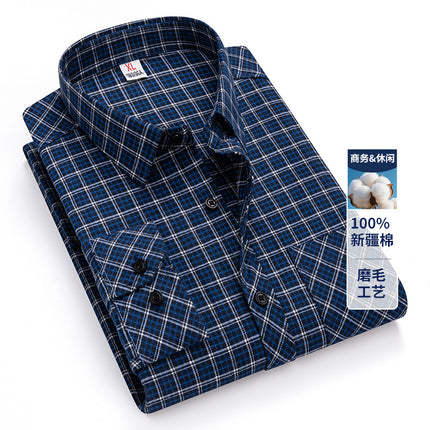 2025 Autumn New Men's Casual Fashion Brushed Plaid Long Sleeve Ready Stock No-Iron Casual Middle-Aged Tops Men's Clothing