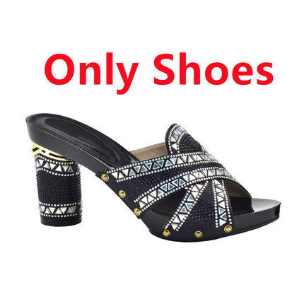 Cross-border Evening with Hot Diamond Shoe Bag Hollow High Heel Round Toe Sandals with Hand Bag Fashion Dinner suit