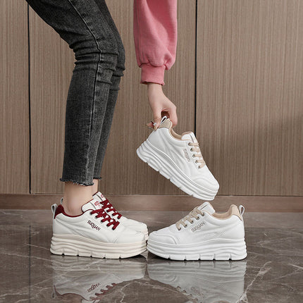 W3685 New Pure Color 2025 Summer White Shoes Thick Sole Inner Heightening Wear-Resistant Casual Shoes Student Sneakers