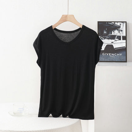 Cross-border New plus size Plus Fat V-neck Small Sleeve Summer Modal Elastic Base Shirt Loose Casual Simple T-shirt