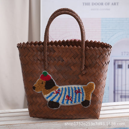 Retro Dachshund Dog Tote Bag Commuter Large Capacity Vegetable Basket Fashion Dachshund Dog Lady Cartoon Cute Bag Handbag