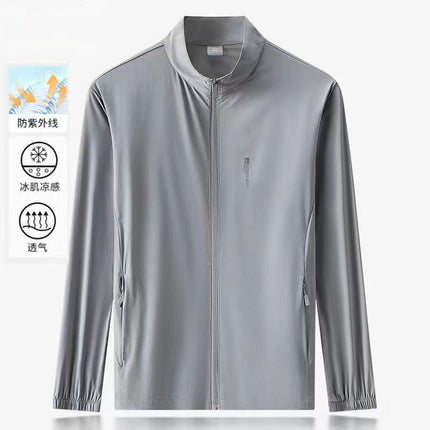 Summer Anti-Uv Men's Thin Stand-Up Collar Sun Protection Clothing Large Size Jacket High Quality Fishing Ice Silk Skin Clothing