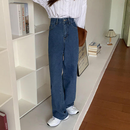White wide-leg jeans for women 2024 Autumn New Korean style high waist loose pear-shaped straight mop pants