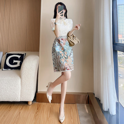 French Style Lace Dress Women's Summer 2023 Summer Dress New Style Celebrity Elegant Slimming Hip One-Step Floral Dress Trendy