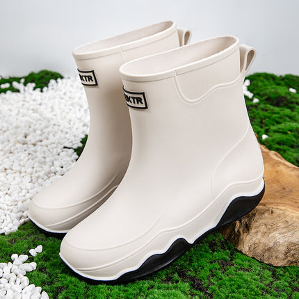 Japanese-Style Rain Boots for Women, Mid-Calf Plastic Waterproof Shoes, Lightweight Outdoor Water Shoes, Non-Slip Rubber Shoes, Kitchen Overshoes for Couples