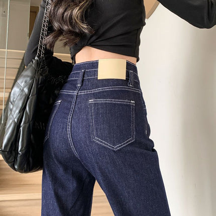 Ins Style dark blue Wide Leg Jeans Elegant Skinny 2025 Pear Shape Figure Women's Loose Dipped Pants