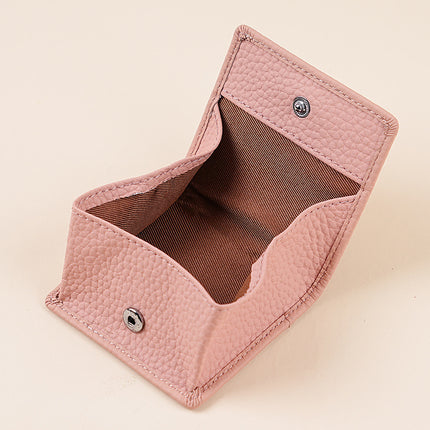 Mini Japanese-Style Genuine Leather Coin Purse for Women, Simple Short Coin Pouch with Pebbled Texture, Ultra-Thin Coin Storage Pouch for Women