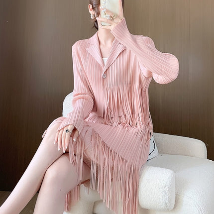 Fashion High-end suit Women's 2024 New High-end Tassel Pleated Elegant Commuter Jacket Overskirt Two-piece Set