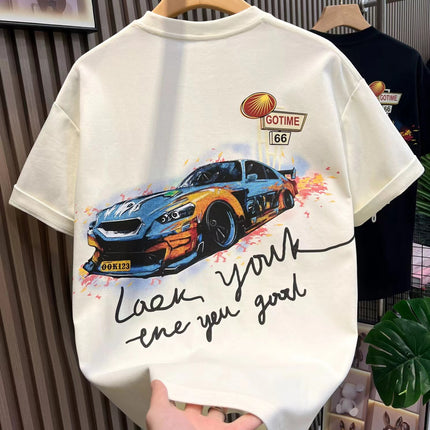 Trendy Pure Cotton Letter Short-Sleeve Men's Summer Loose Plus-Size Casual T-Shirt Stylish American Couple Top New Arrival