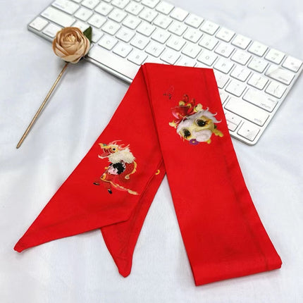 Children's Dragon New Year red long silk scarf headdress festive braided hair rope girls' hair tie ribbon hair rope hair accessories