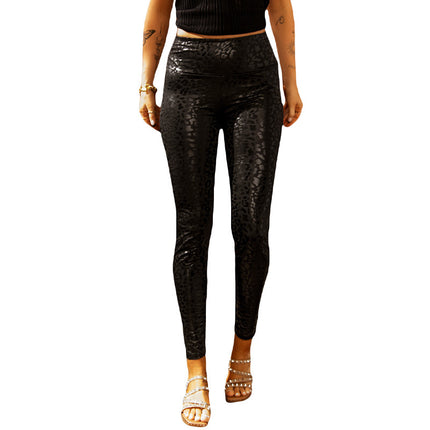 Trendy European and American Style Cropped Leggings for Women, Autumn New Elastic Animal Print Skinny Street Fashion Pants for Women