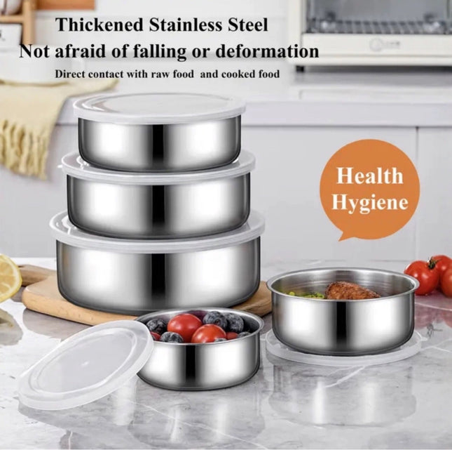 Specially Designed for Cross-Border Stainless Steel Crisper with Lid Five-Piece Set Kitchen Refrigerator Fresh-Keeping Storage Round Foreign Trade Color Box