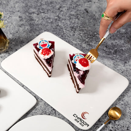 Ceramic Cake Plate Pure White Square Plate Dessert Display Dish Baking Tableware Buffet Round Swing Plate Long Square Plate