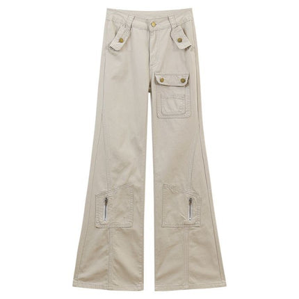 American-style micro-pants overalls women's 2025 spring and autumn new high waist slimming multi-pocket non-leg mop jeans trendy