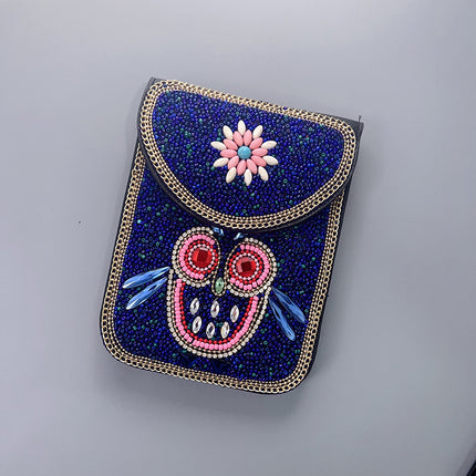 Red Lotus Women's Mobile Phone Bag Xinjiang Inner Mongolia Yunnan Travel Souvenir Retro Heavy Industry Rice Bead Shoulder Bag