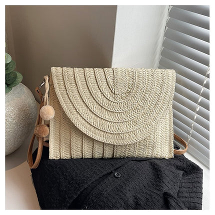 Cross-Border New Straw Woven Bag, Hand-Woven Bag, Large-Capacity Envelope Bag, Single Shoulder Crossbody Bag, Women's Vacation Beach Bag