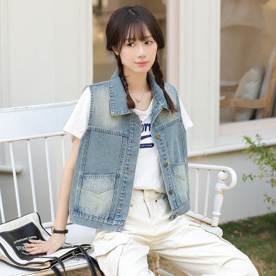 New Korean-style High-end Loose All-match Fashion Trendy Fan Blue Denim Vest for Women