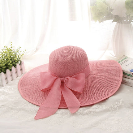 Cross-Border Women's Oversized Brim Woven Straw Hat Casual Face-Covering Sun Hat Simple Ribbon Sun Protection Uv Protection Sunshade