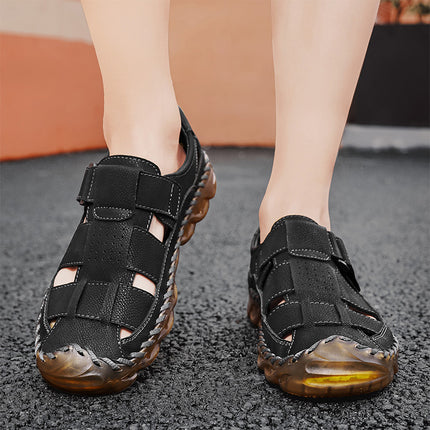 Cross-Border Hot-Selling Summer New Products Large Size Hand-Stitched Casual Breathable Mesh Genuine Leather Toe-Cap Sandals and River Shoes