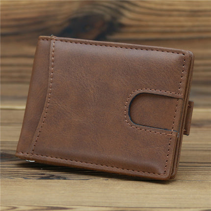 1085 anti-magnetic RFID gold clip men's PU leather card holder card case banknote holder vintage frosted pocket wallet wallet