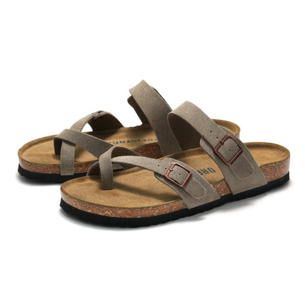 ORFISTOCK Summer New Men's Cork Clip Slippers Beach Shoes Student Belt Tipping Slippers Full Cowhide