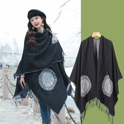 Xinjiang Xizang Travel Photo Split Pocket Ethnic Scarf Women's Dual-use Warm Outer Cape Cape Shawl