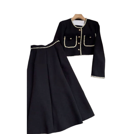 Plus Size Women's Autumn Suit Women's 2025 New Elegant Small Fragrance Jacket Slimming Look Versatile Skirt Two-Piece Set