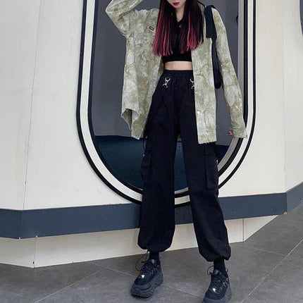 Thin Leggings Cargo Pants for Women 2024 Spring, Autumn and Summer New Two-wear Black Loose Straight Slim Casual Pants
