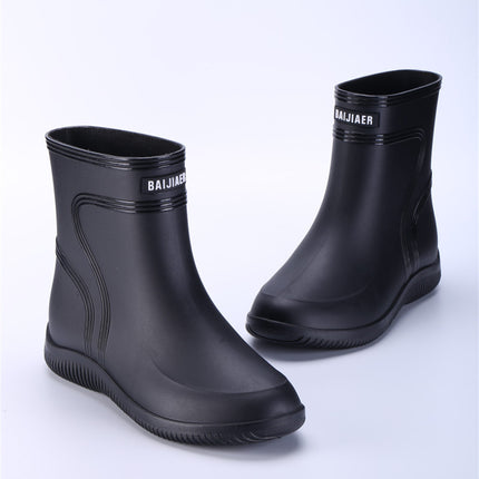 Rain Boots New Men's Waterproof Fleece-Lined Warm Water Boots Mid-Tube Non-Slip Wear-Resistant Rain Boots Fishing Kitchen Work Rubber Shoes