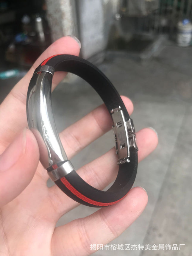 Cross-border stainless steel silicone bracelet sports arc bracelet black red European and American couples bracelet manufacturers wholesale