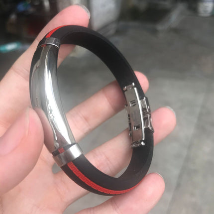 Cross-border stainless steel silicone bracelet sports arc bracelet black red European and American couples bracelet manufacturers wholesale