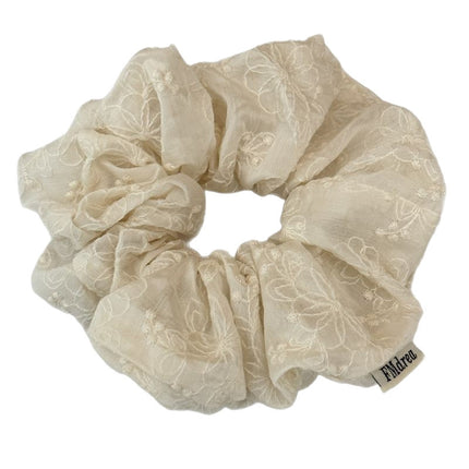 Artistic Retro Cotton Lace Embroidered Large Intestine Hair Ring Hand-made High-grade Beige Hair Rope Head Flower Elegant Tie Rope