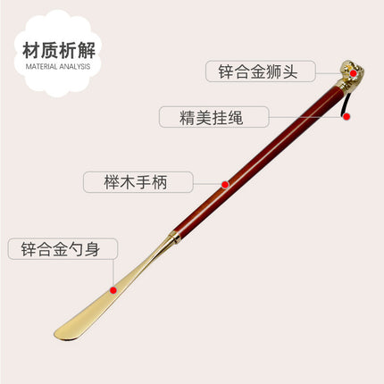 Factory direct metal alloy lion head horse head twelve zodiac shoehorn solid wood super long shoehorn in stock wholesale
