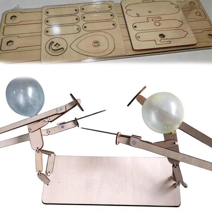 Double Battle Fencing Balloon Man Toy Wooden Interactive Figure Handmade Wooden Fencing Puppet