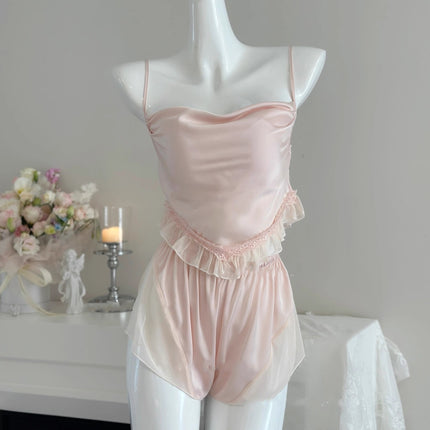 Sexy Pajamas for Women Summer 2025 New Mesh Ice Silk Pure Lust Style High-End Home Wear Three-Piece Suit High-End