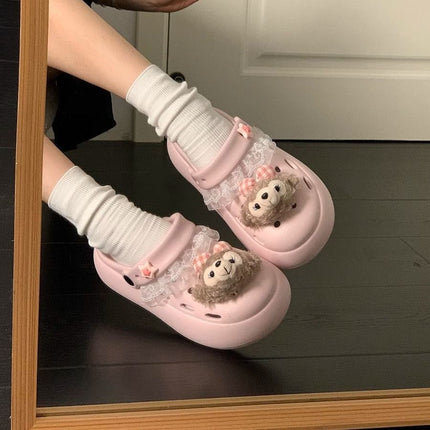Breathable Non-Slip Clogs for Women, Summer Outdoor Wear, 2026 New Cartoon Shirley Rose Cute Beach Thick-Soled Closed-Toe Slippers