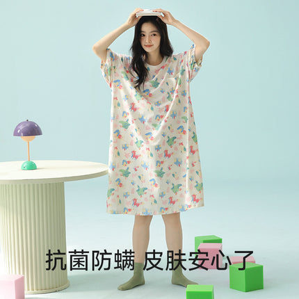 ClAss A XinjiAng Cotton Nightgown for Women, Pure Cotton, Fresh FlorAl Mid-skirt, Cute And Sweet Girl's Home Clothes ThAt CAn Be Worn Outside in Summer