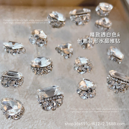 White-transparent finished pile drill nail art accessories high-level hand pile drill ball flash full drill large right angle nail drill accessories
