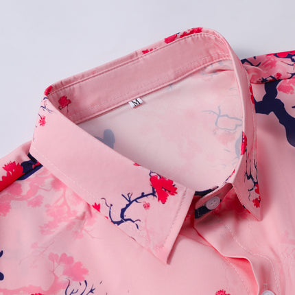 Casual Men's Red Plum Blossom Printed Men's Short-sleeved Shirt Men's Shirt Summer 2025 New Cross-border Exclusive