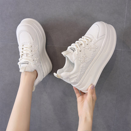 Chinese Style Thick-Soled Height-Increasing White Shoes for Women 2025 Autumn and Winter New Versatile Breathable Casual Shoes Chinese Knot Women's Shoes