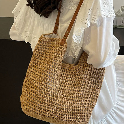 2026 New Style Single-Shoulder Beach Bag, Lazy Style Cotton Woven Bag, Internet Celebrity Style, Yunnan Travel Straw Woven Bag