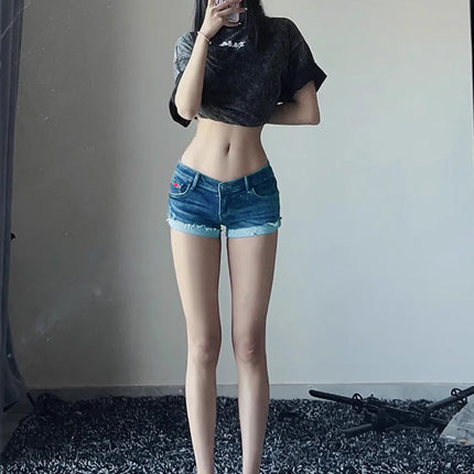 Hot~ Denim Shorts for Women 2024 Summer Hot Girl American Retro Hip-Covering Low-Waist Hot Slimming Look Super Shorts
