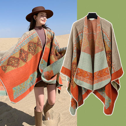 Bohemian Split Towel Warm Shawl Thickened Xizang Northwest Desert Windproof Cape Women's Travel