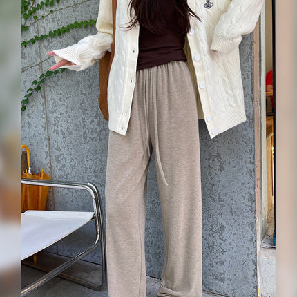 High Waist Dagging Wide Leg Pants Women's Spring Autumn and Winter creamy-white Shaking Glutinous Rice Pants fleece-lined Casual Lazy Long Pants