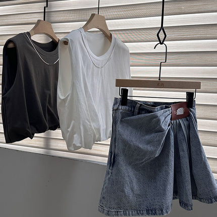 25 Spring and Summer New Pleated Leather Brand Denim Skirt Can Be Salty or Sweet, Age-Reducing, Fashionable, Versatile, Slimming and High-Waisted