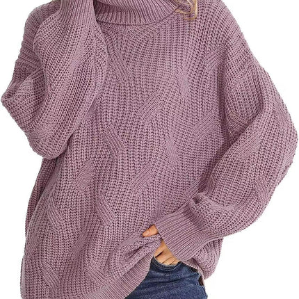 Cross-Border Amazon European and American 2024 Autumn and Winter Turtleneck Cable Knit Sweater Women's Pullover Long-Sleeved Cross-Border Sweater